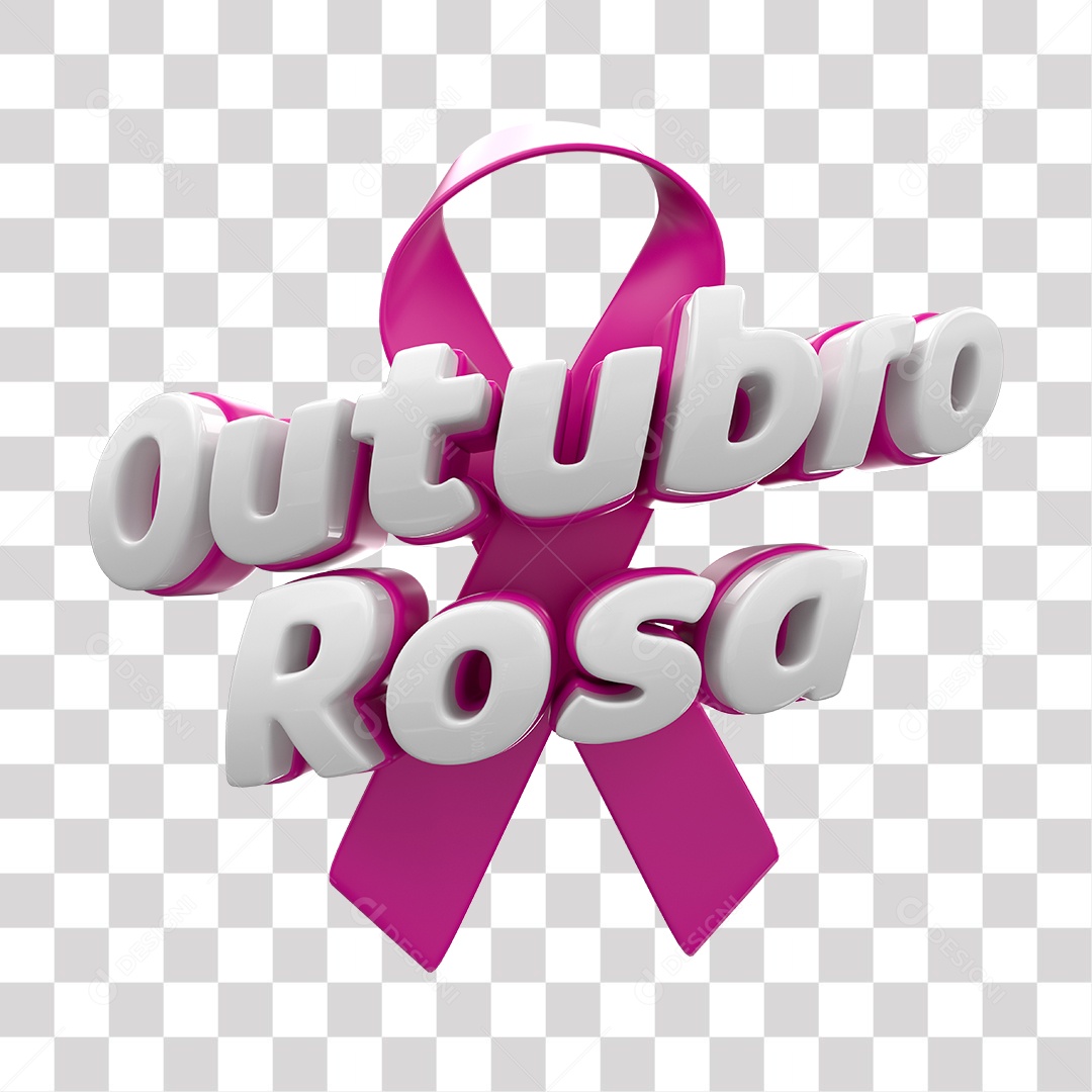 Outubro Rosa Selo 3D para Composição PNG Transparente