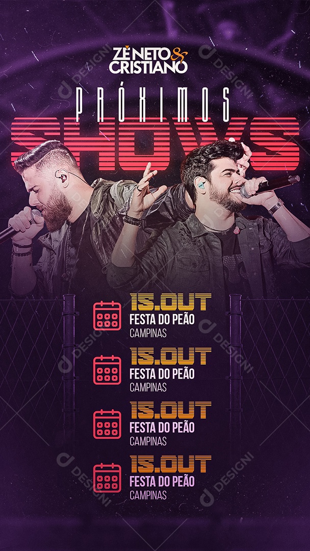 Story Próximos Shows Zé Neto e Cristiano Flyer Social Media PSD Editável
