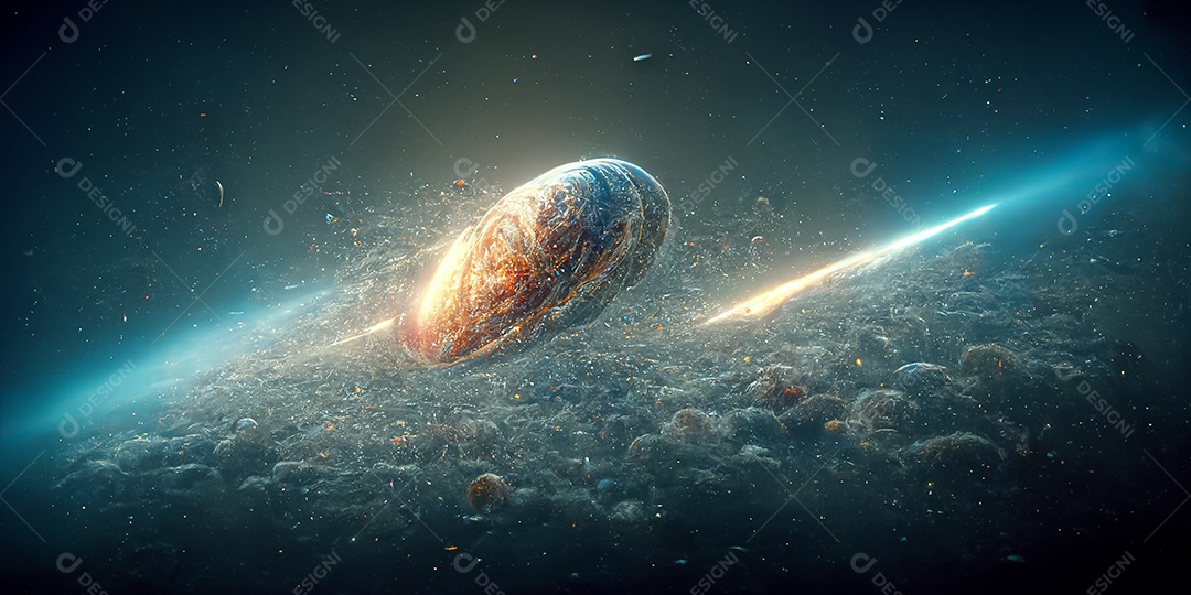 Nebula e galáxias no espaço 3D