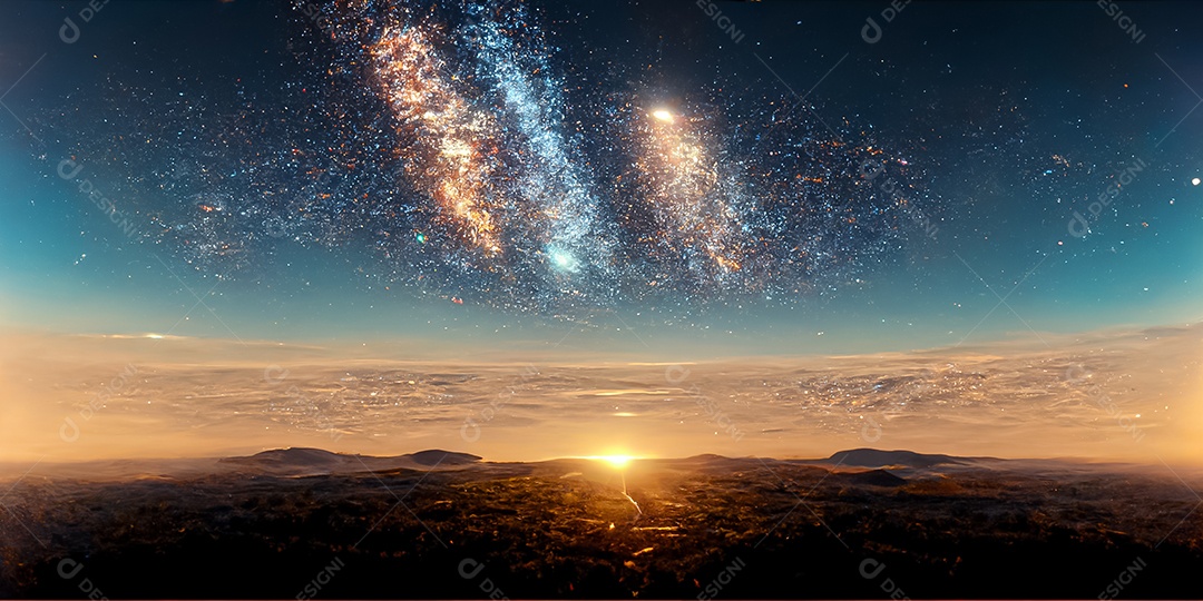 Nebula e galáxias no espaço 3D