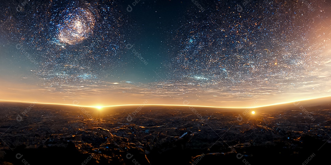 Nebula e galáxias no espaço 3D