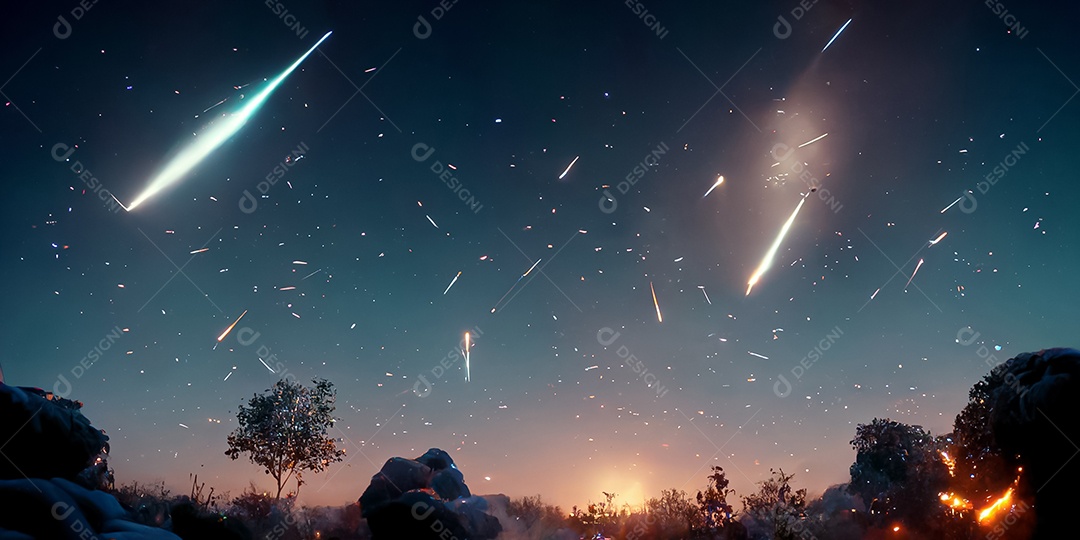 Nebula e galáxias no espaço 3D