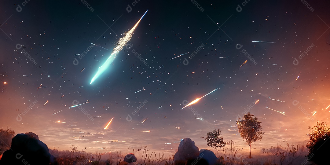 Nebula e galáxias no espaço 3D