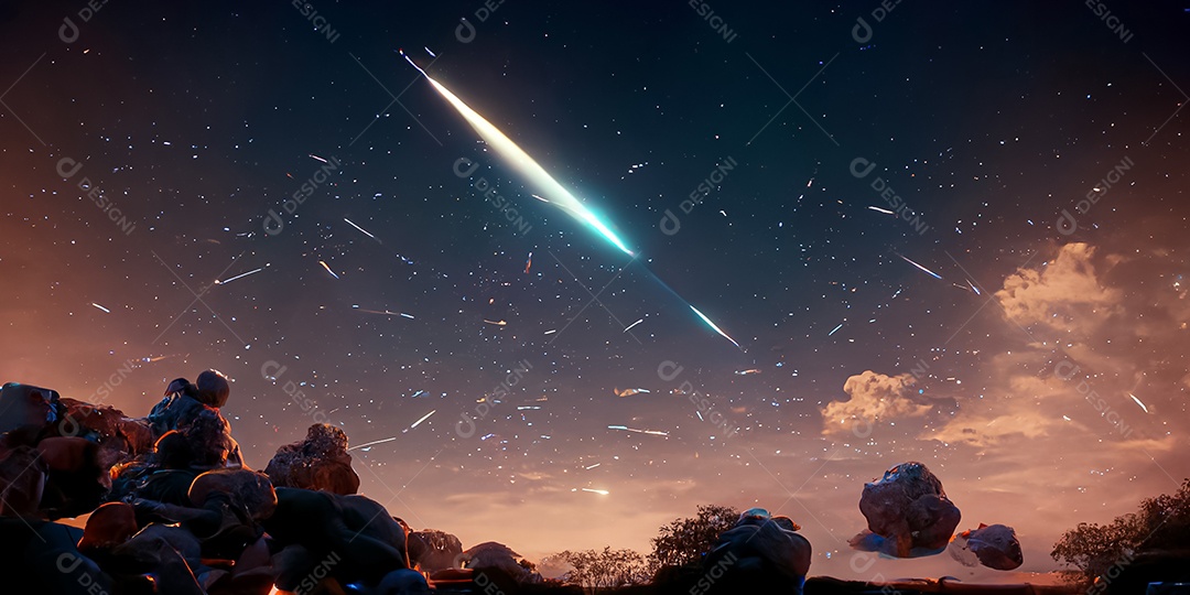 Nebula e galáxias no espaço 3D