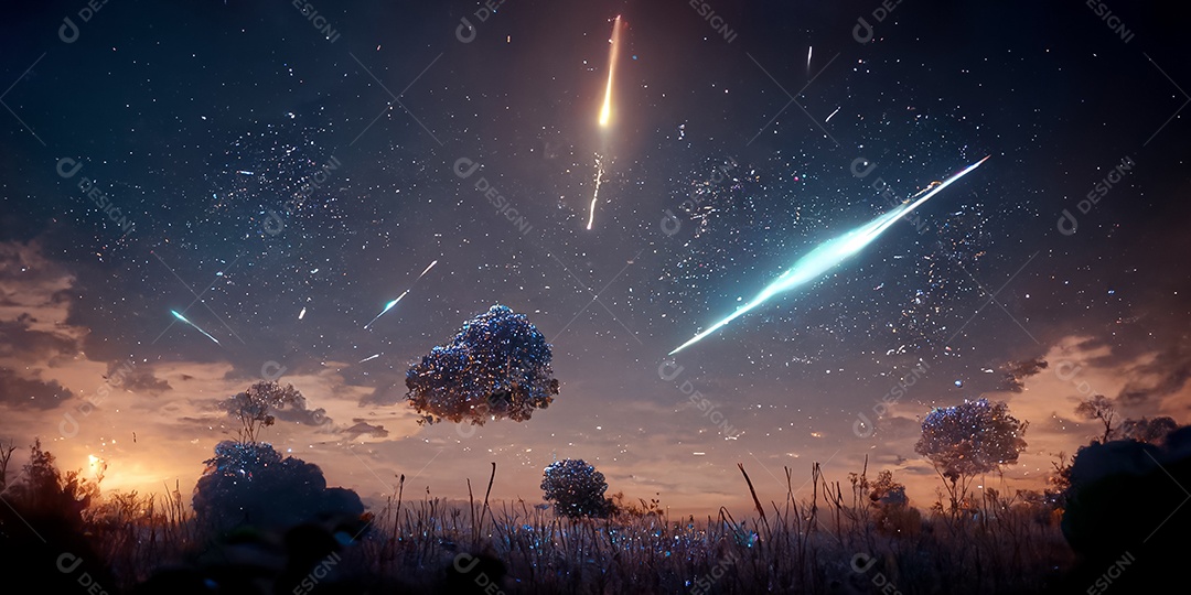 Nebula e galáxias no espaço 3D