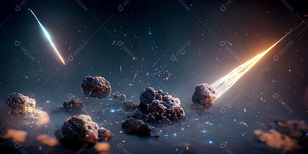 Nebula e galáxias no espaço 3D