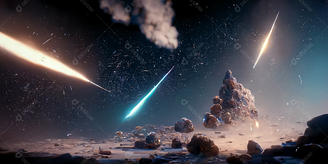 Nebula e galáxias no espaço 3D