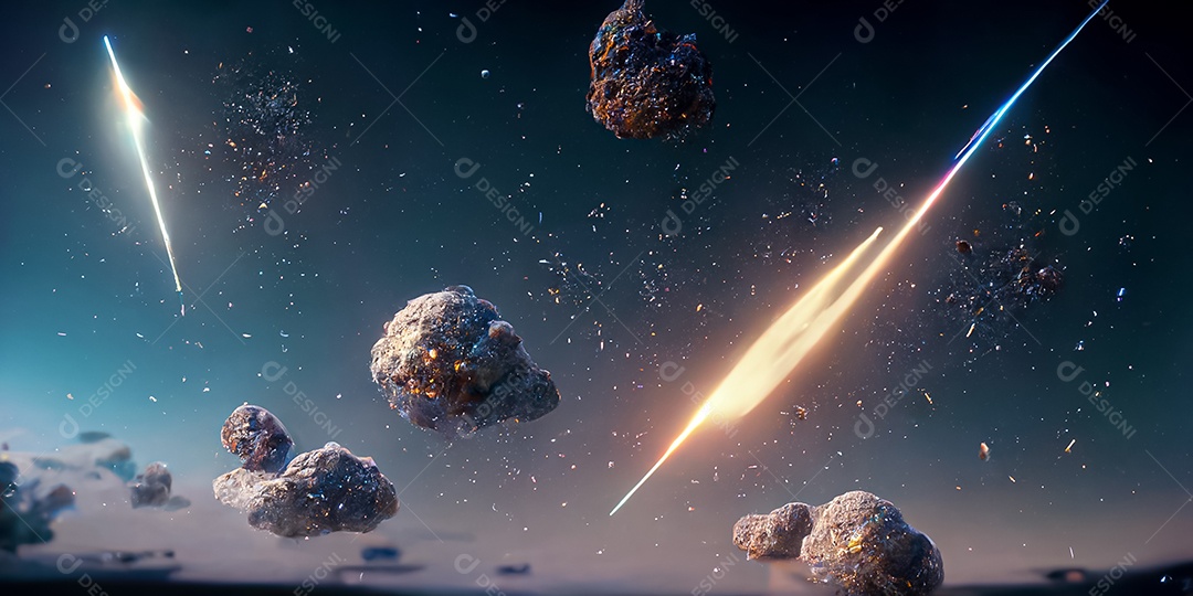 Nebula e galáxias no espaço 3D