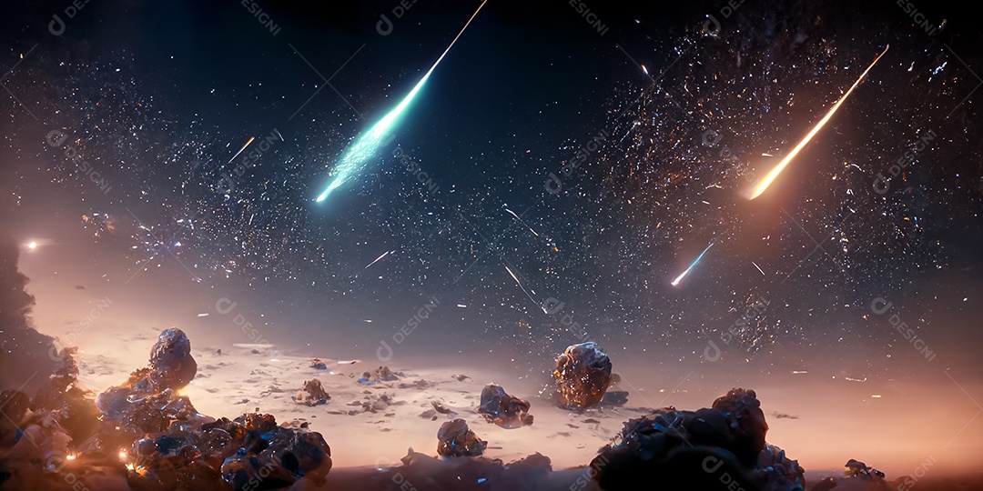 Nebula e galáxias no espaço 3D