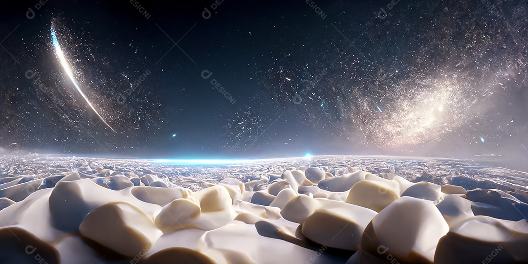 Nebula e galáxias no espaço 3D