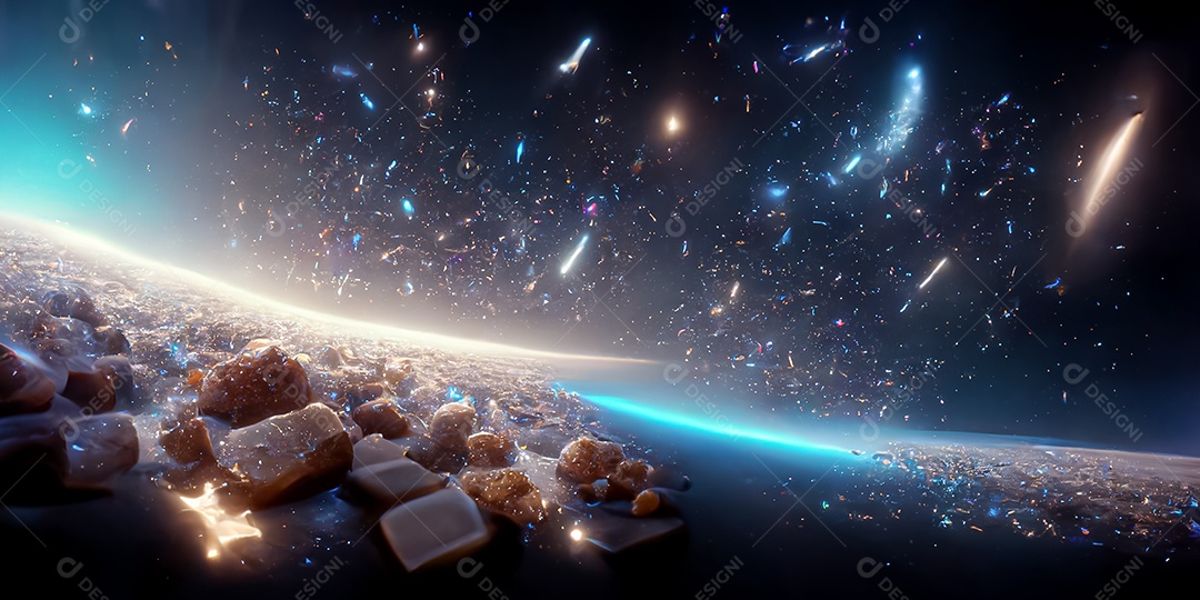 Nebula e galáxias no espaço 3D