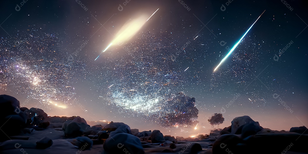 Nebula e galáxias no espaço 3D