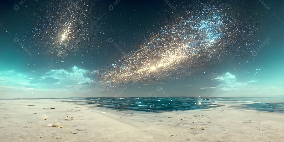 Nebula e galáxias no espaço 3D