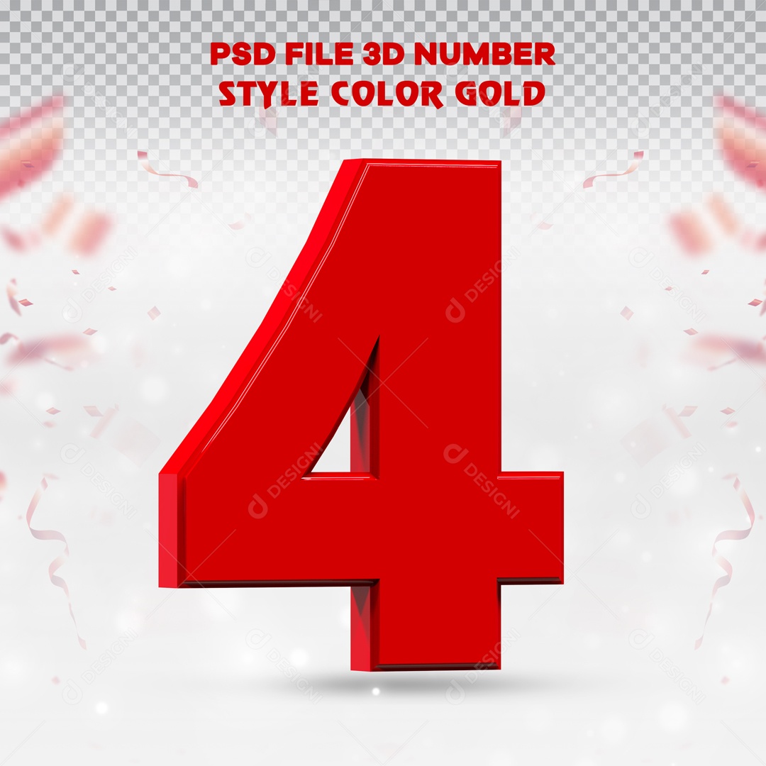 Elemento 3D Para Composição Número 4 Vermelho PSD