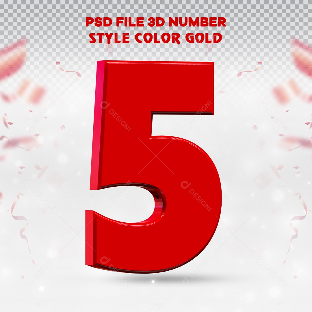 Elemento 3D Para Composição Número 5 Vermelho PSD