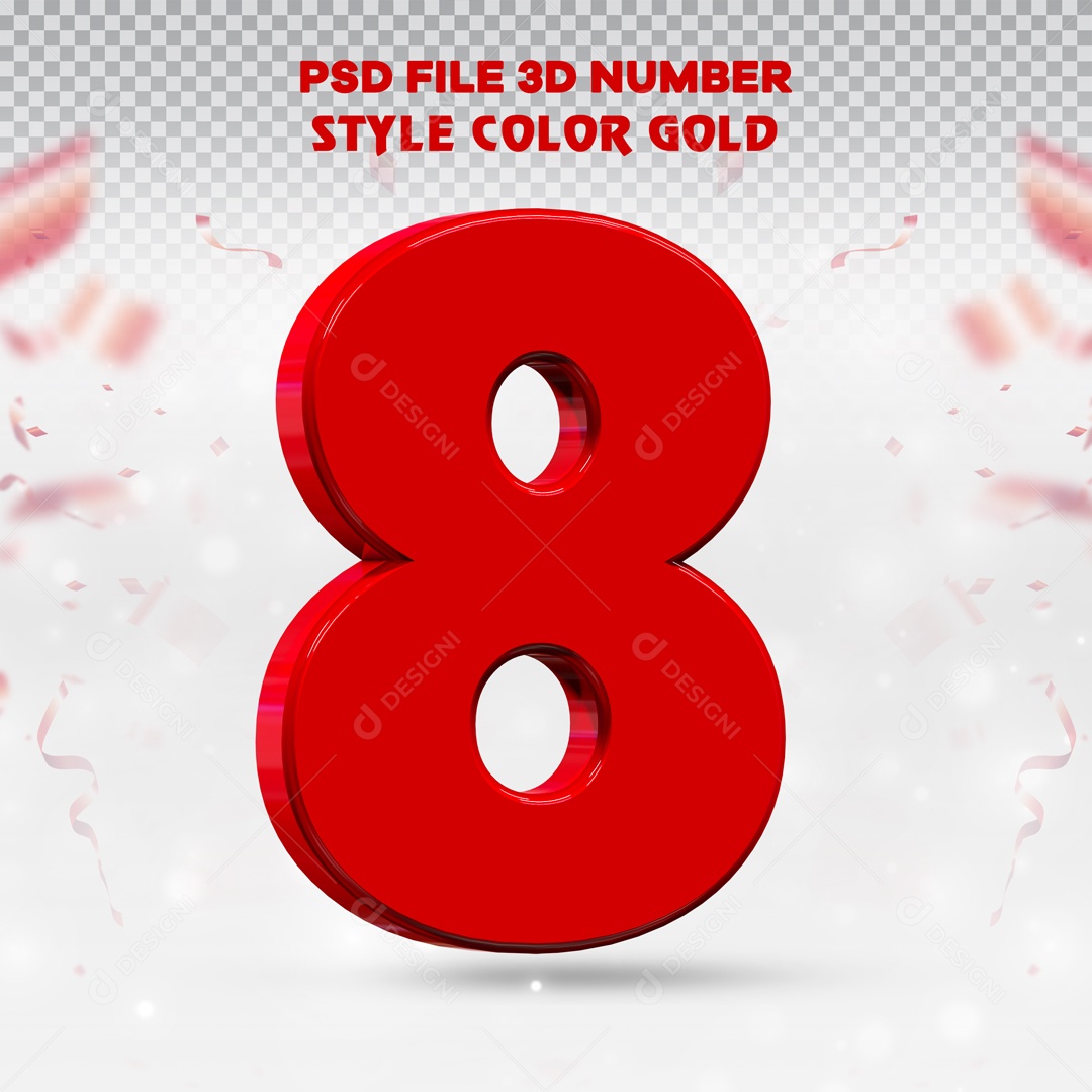 Elemento 3D Para Composição Número 8 Vermelho PSD