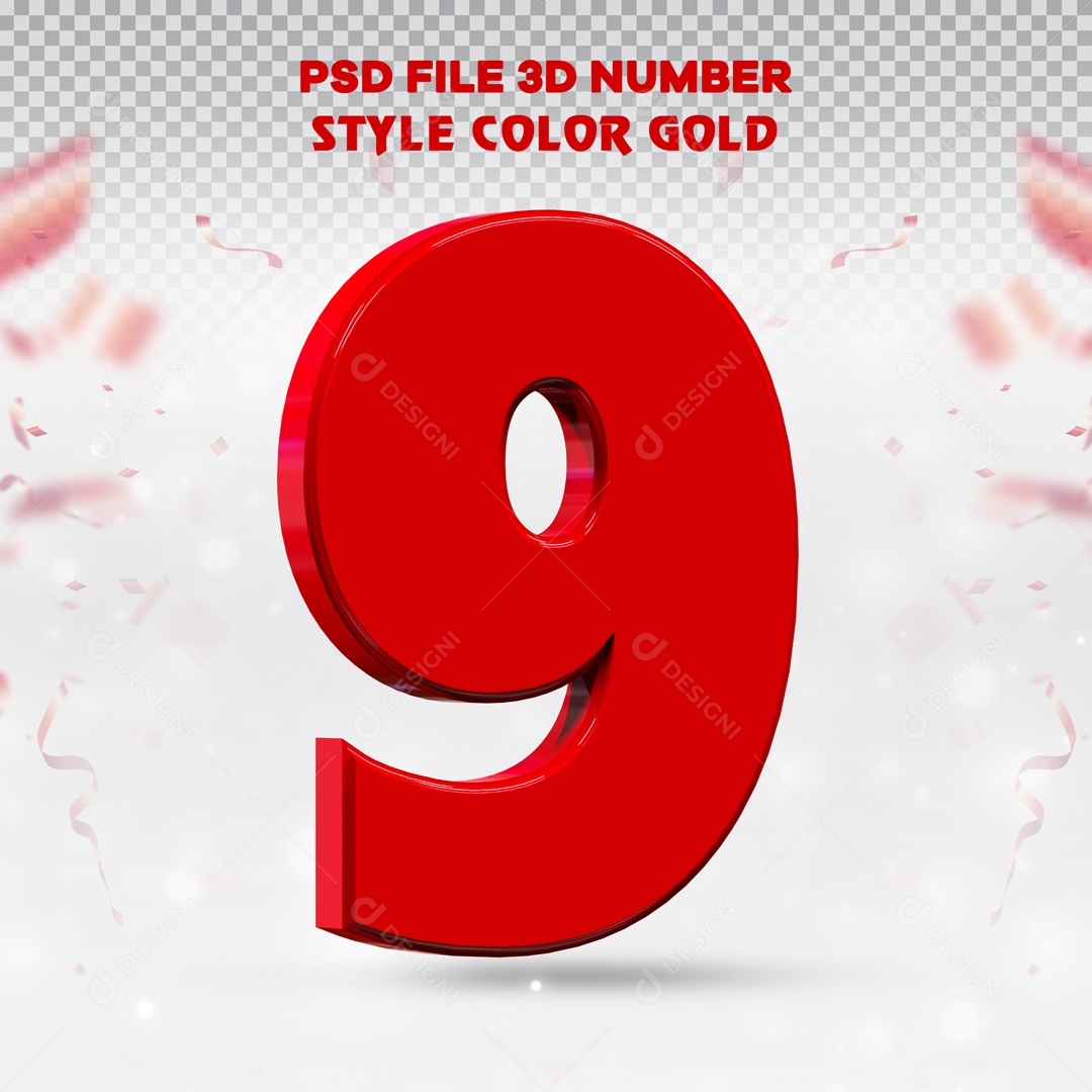 Elemento 3D Para Composição Número 9 Vermelho PSD