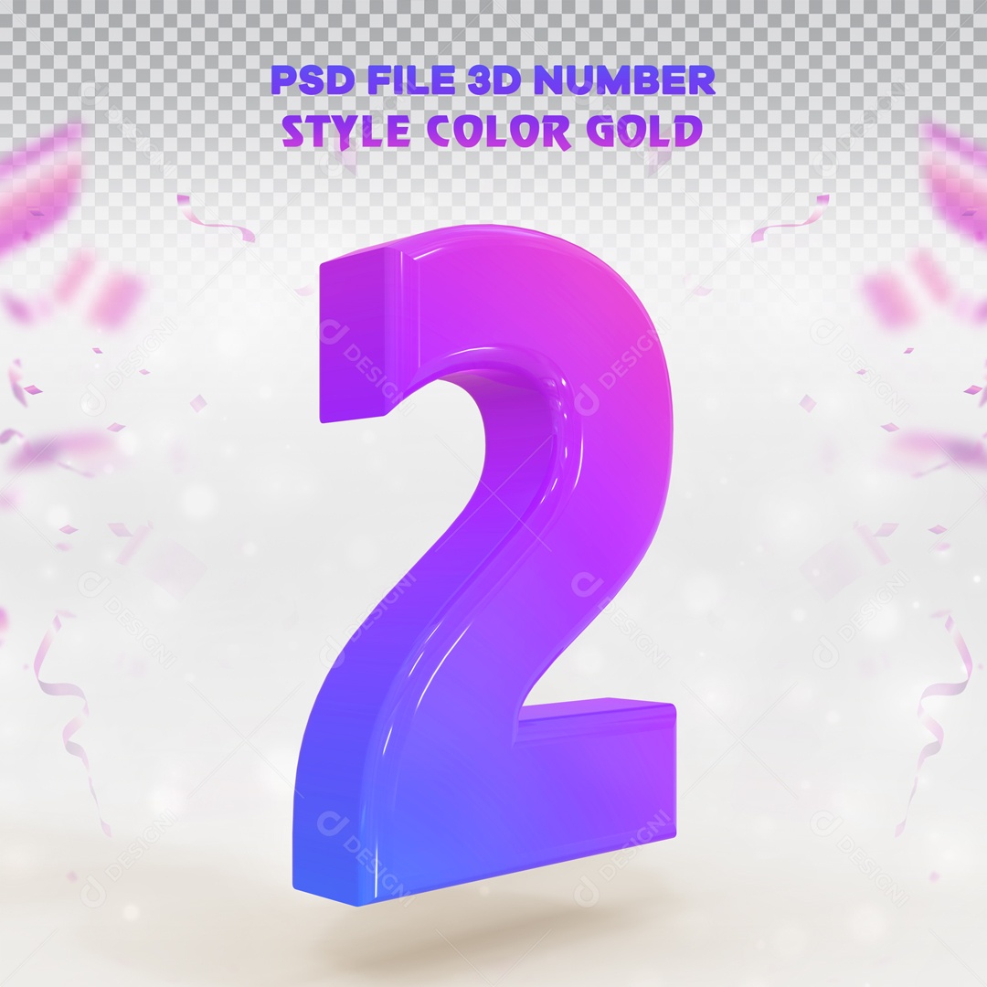 Elemento 3D Para Composição Número  2 Roxo e Azul PSD