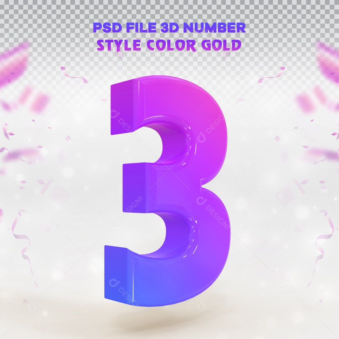 Elemento 3D Para Composição Número 3 Roxo e Azul PSD