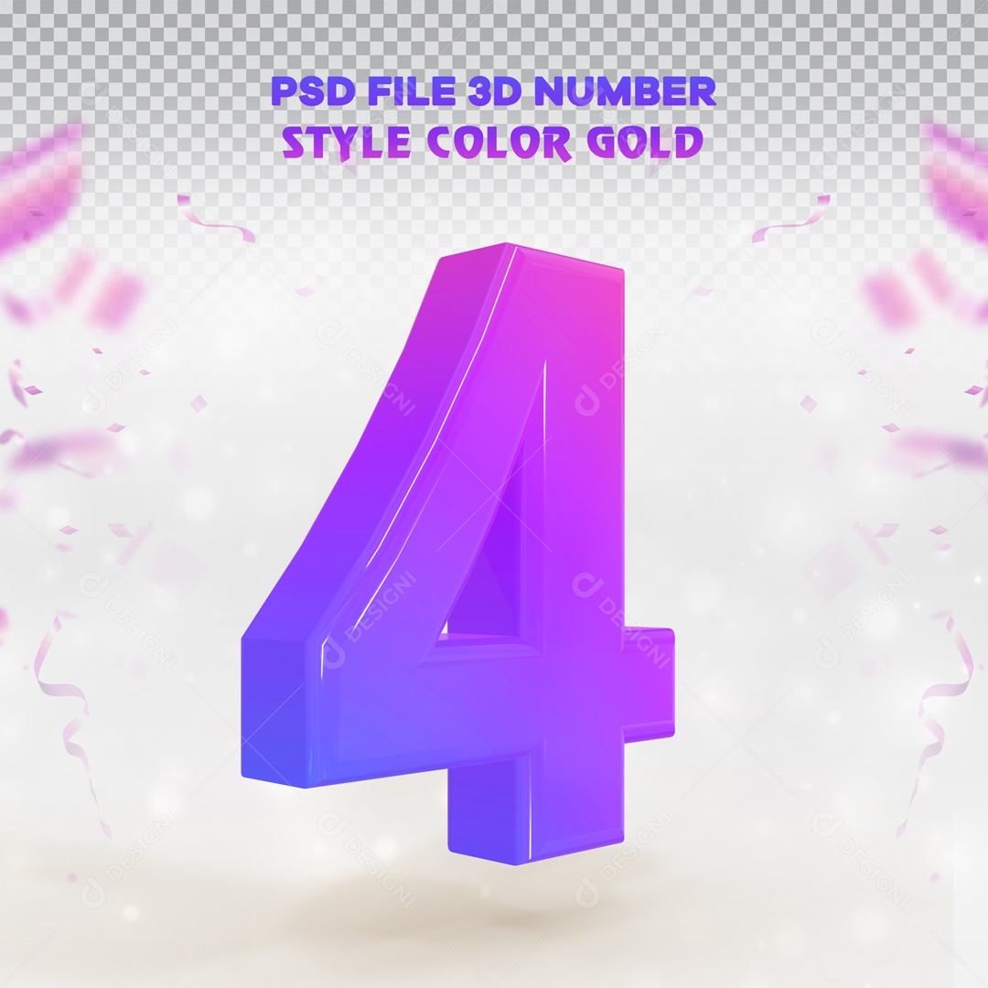 Elemento 3D Para Composição Número 4 Roxo e Azul PSD