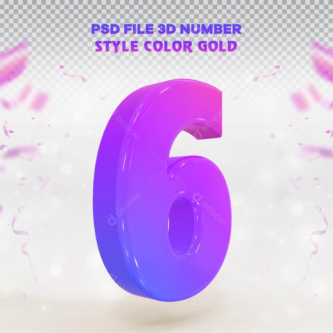 Elemento 3D Para Composição Número 6 Roxo e Azul PSD