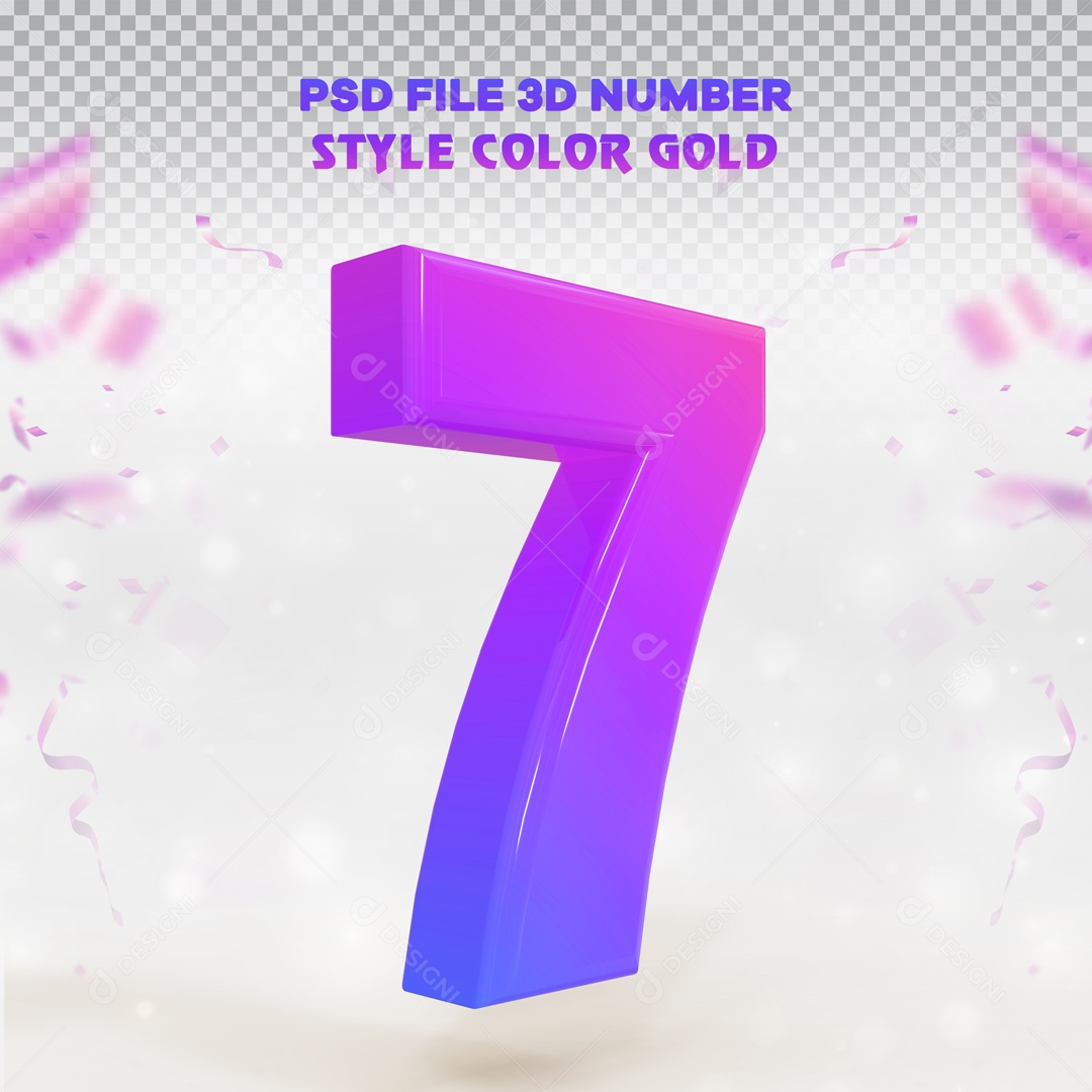 Elemento 3D Para Composição Número 7 Roxo e Azul PSD