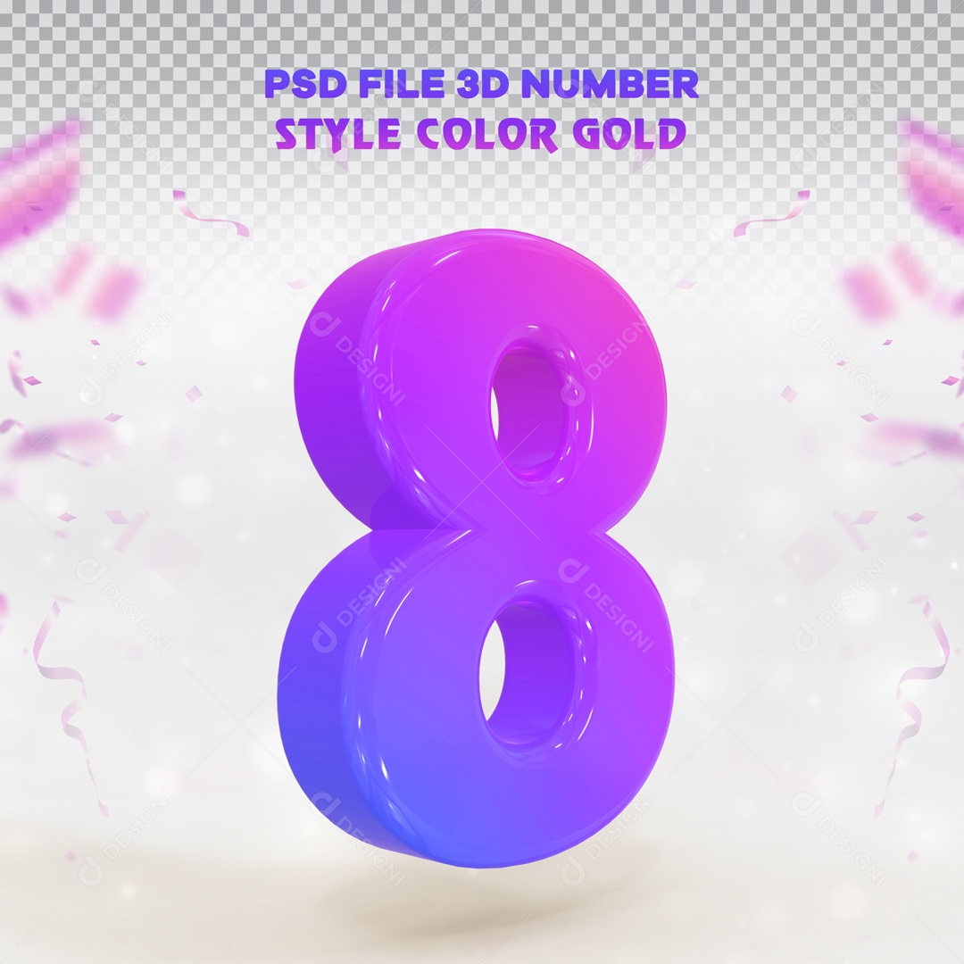 Elemento 3D Para Composição Número  8 Roxo e Azul PSD