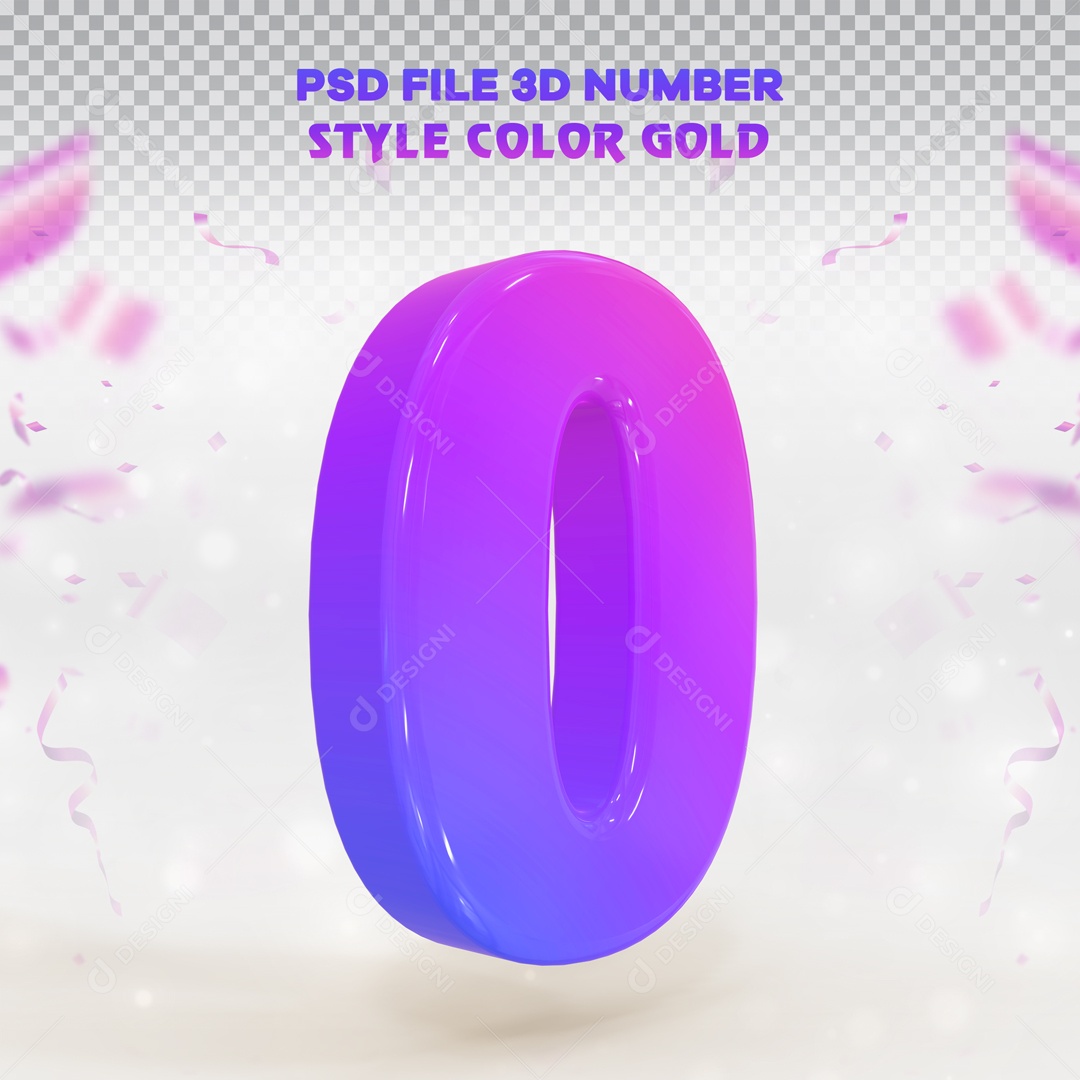 Elemento 3D Para Composição Número 0 Roxo e Azul PSD