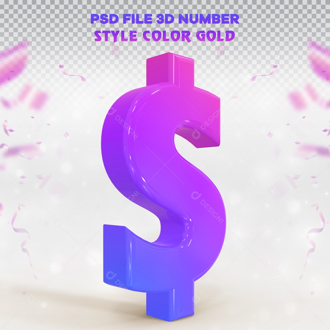 Elemento 3D Para Composição Cifrão Roxo e Azul PSD