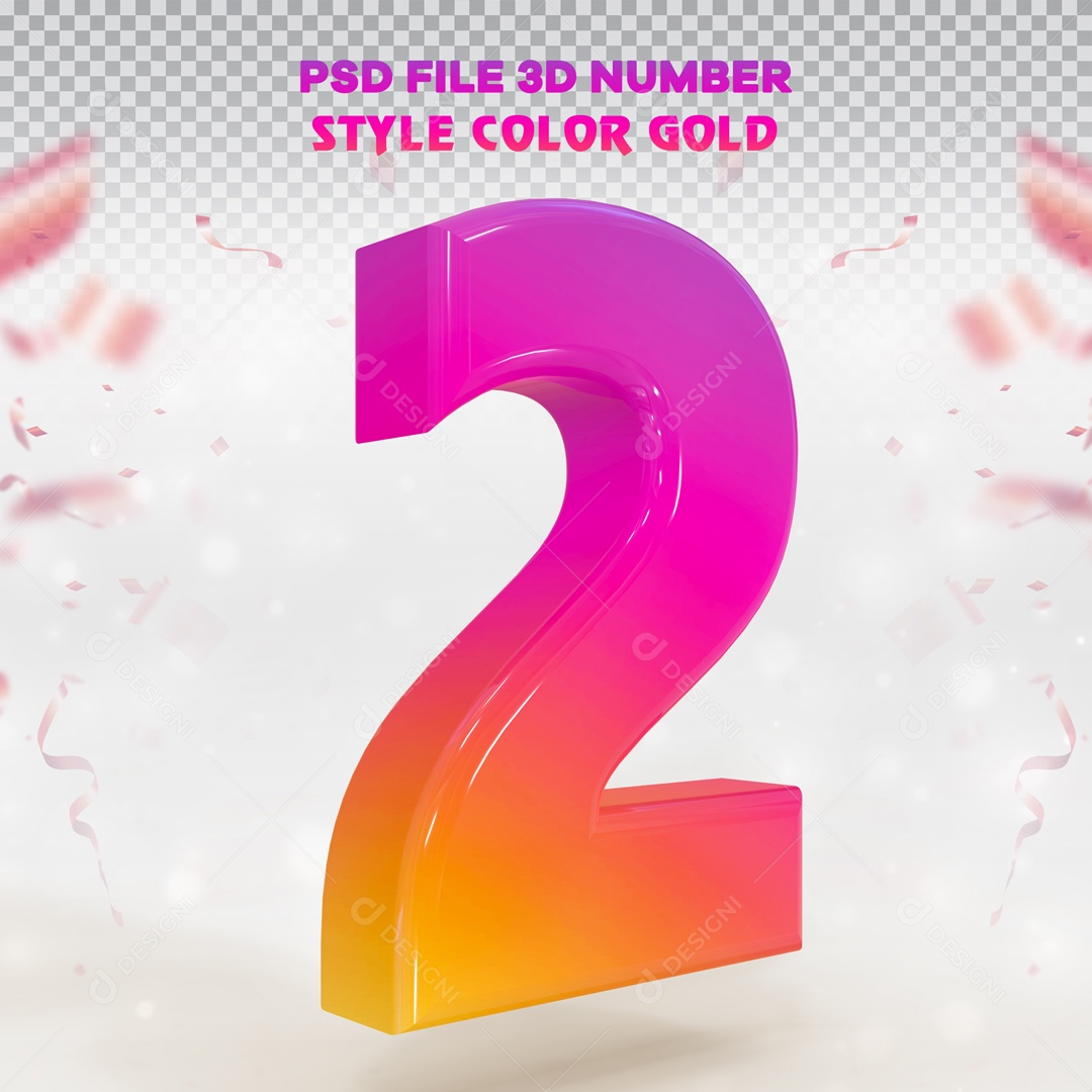 Elemento 3D Para Composição Número 2 Rosa E Amarelo PSD