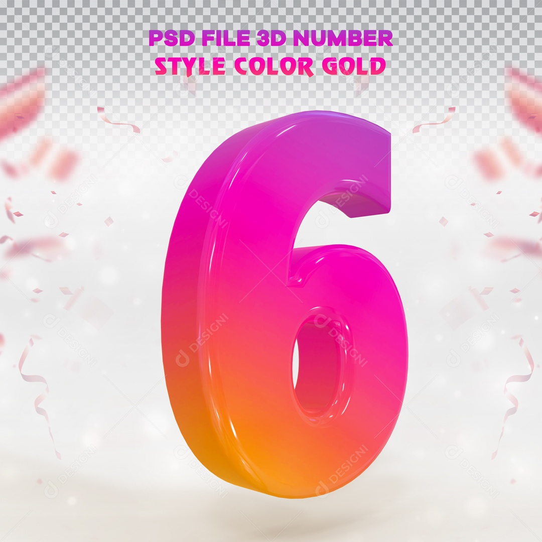 Elemento 3D Para Composição Número 6 Rosa E Amarelo PSD