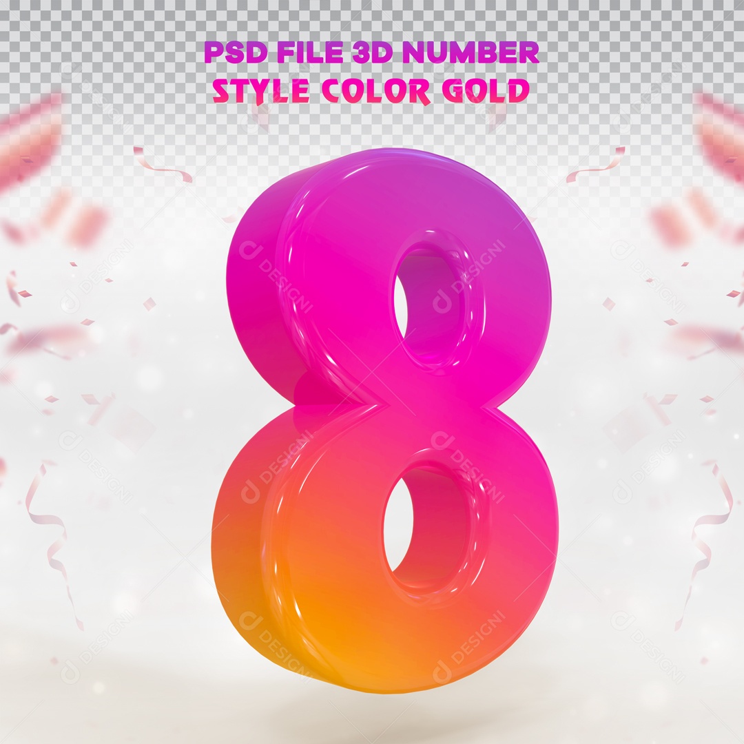 Elemento 3D Para Composição Número 8 Rosa E Amarelo PSD