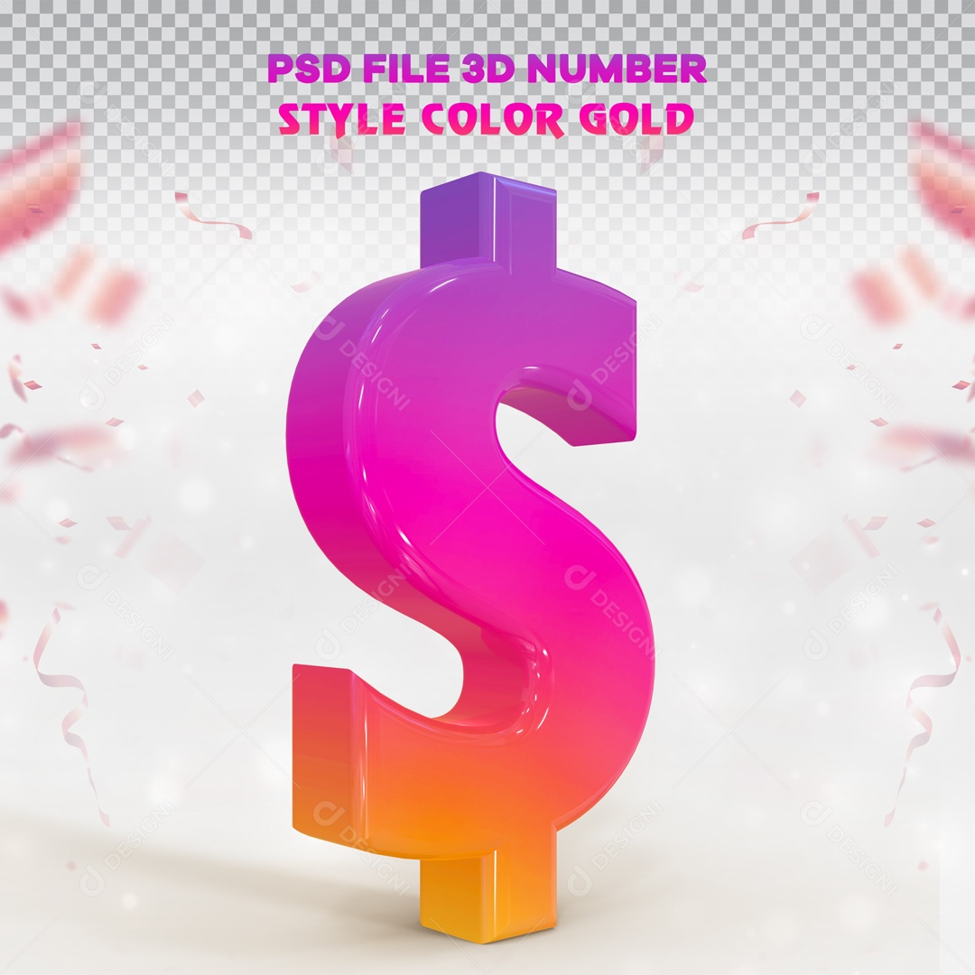 Elemento 3D Para Composição Cifrão Rosa E Amarelo PSD