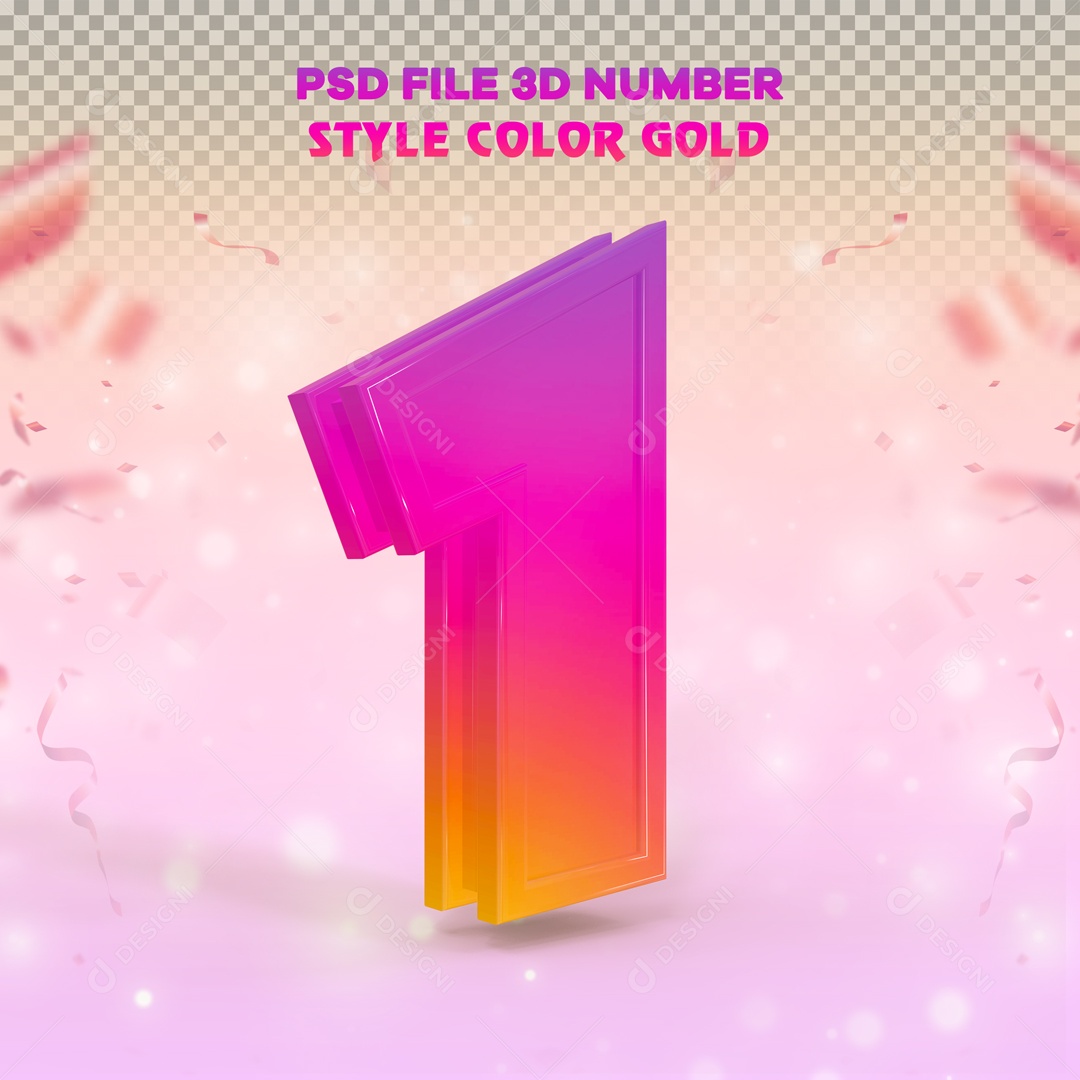 Elemento 3D Para Composição Número 1 Rosa E Amarelo PSD