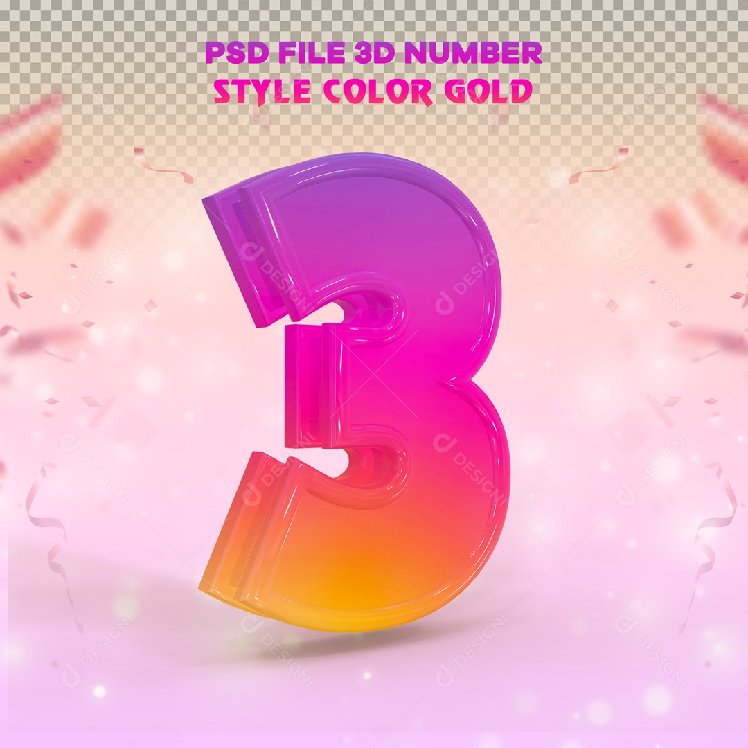 Elemento 3D Para Composição Número 3 Rosa E Amarelo PSD