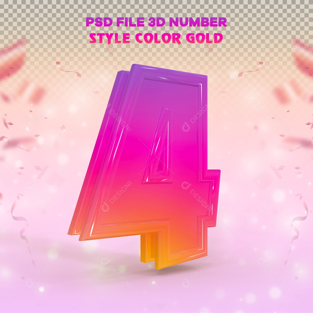 Elemento 3D Para Composição Número 4 Rosa E Amarelo PSD