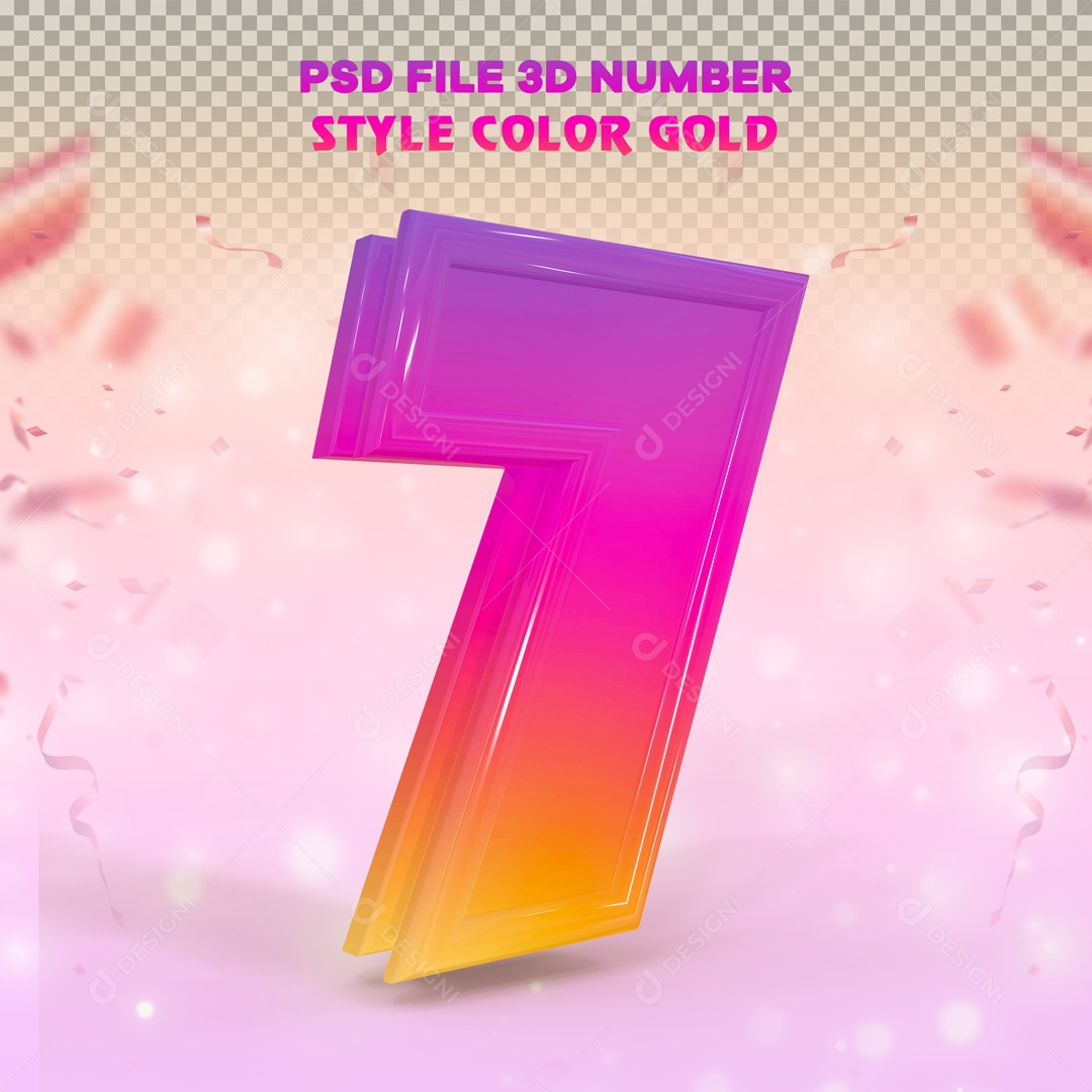Elemento 3D Para Composição Número 7 Rosa E Amarelo PSD
