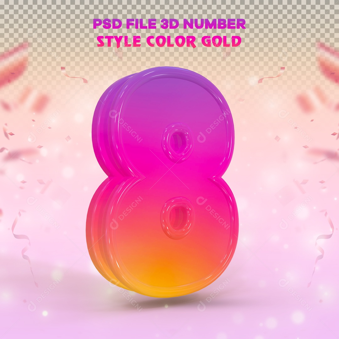 Elemento 3D Para Composição Número 8 Rosa E Amarelo PSD