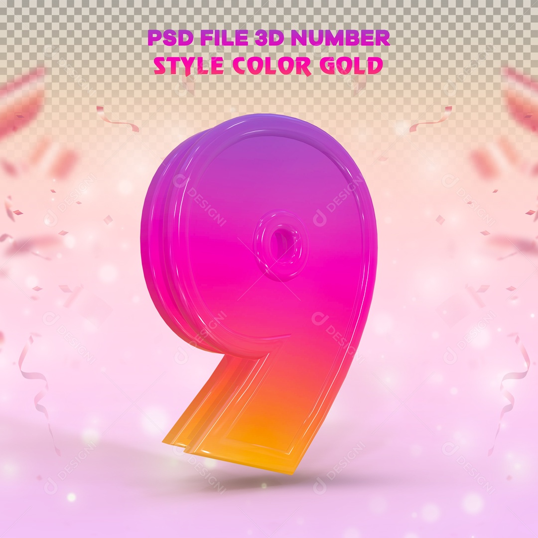 Elemento 3D Para Composição Número 9 Rosa E Amarelo PSD