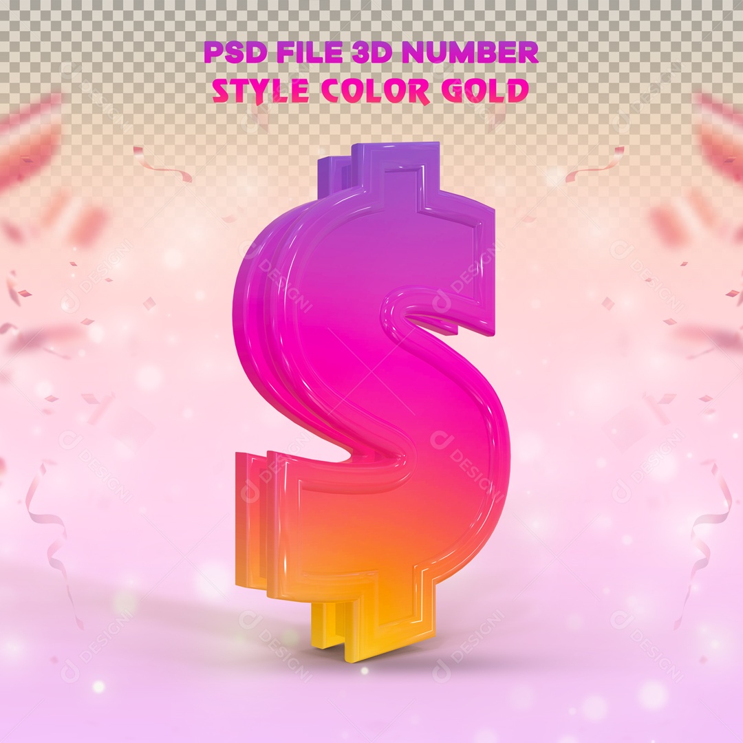 Elemento 3D Para Composição Cifrão Rosa E Amarelo PSD