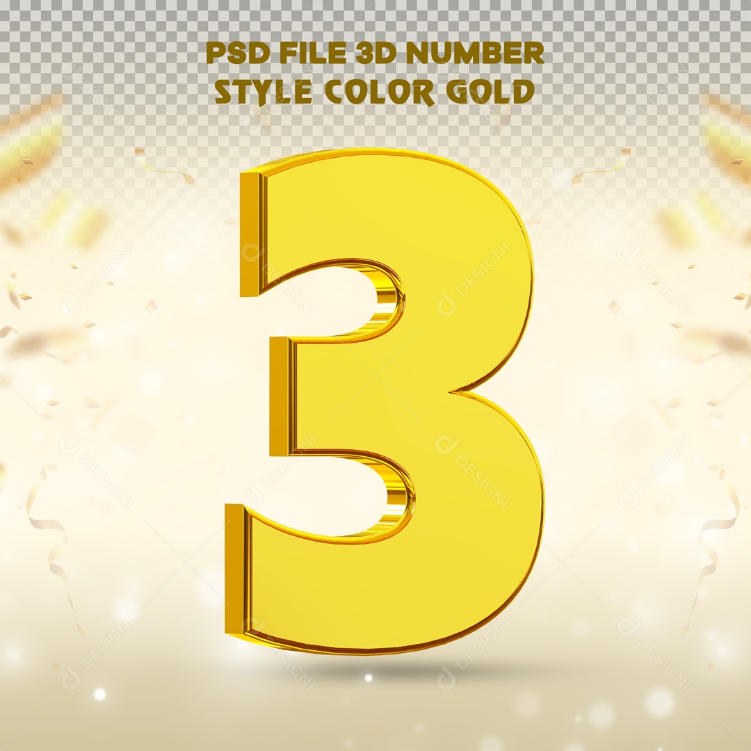 Elemento 3D Para Composição Número 3 Dourado PSD