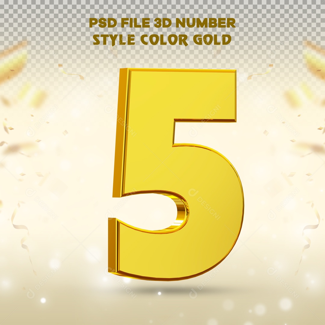 Elemento 3D Para Composição Número 5 Dourado PSD