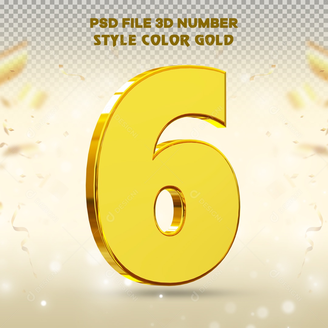Elemento 3D Para Composição Número 6 Dourado PSD