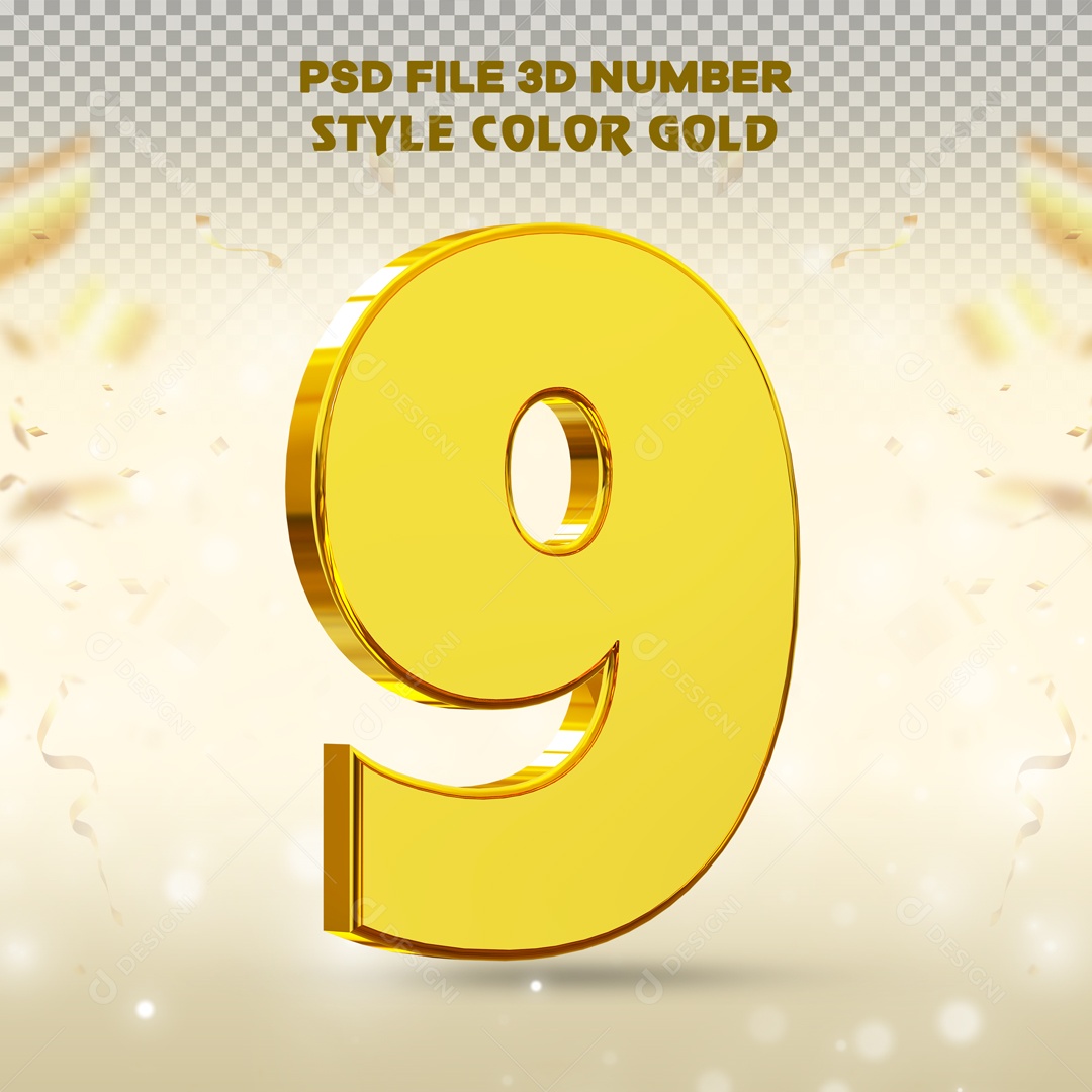 Elemento 3D Para Composição Número 9 Dourado PSD