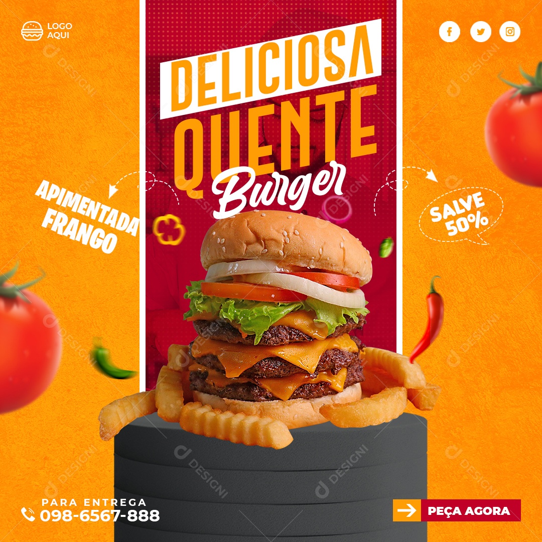 Social Media Hamburgueria Deliciosa Quente Burguer PSD Editável
