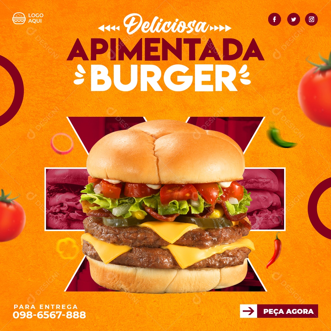 Social Media Hambúrgueria Apimentado Burger PSD Editável
