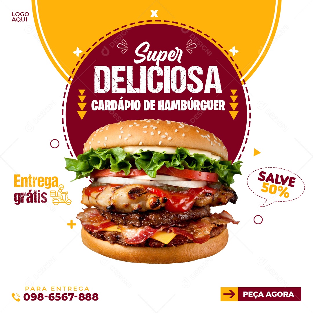 Social Media Hambúrgueria Super Delicioso Cardápio PSD Editável