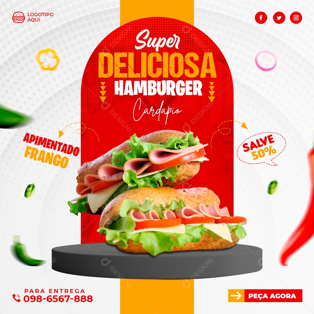 Social Media Hambúrgueria Super Delicioso Hamburger PSD Editável