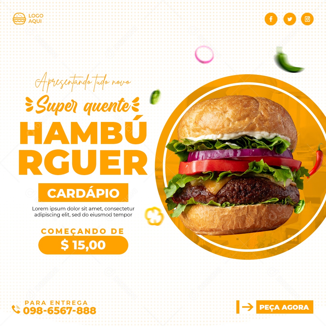 Social Media Super Quente Hambúrguer PSD Editável