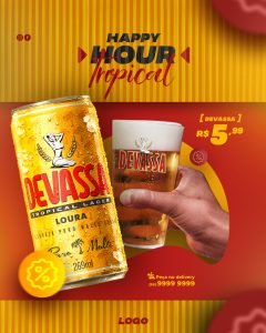Happy Hour Tropical Devassa Peça Já Social Media PSD Editável